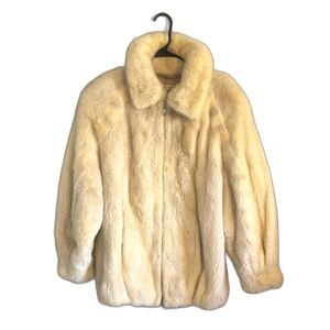 Vtg roseland fur salon ladies Elegant Cream Fur mink zip up Jacket size large